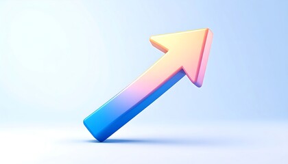 A pastel-colored, 3D arrow pointing upward and to the right, set against a light blue background