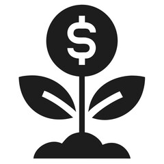 Dollar Sign Plant Icon Growing from Soil on White futuristic silhouette vector transparent icon