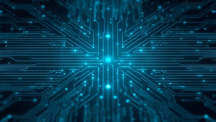 Technology futuristic data connections and neon blue energy web background