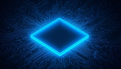 Artificial Intelligence Blue Square Light with Abstract Circuit Design