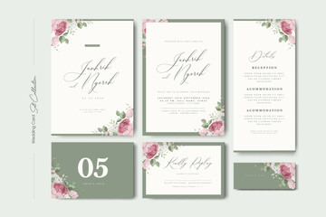 wedding invitation card set with roses flower template