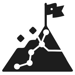 Mountain peak with flag and path with nodes futuristic silhouette vector transparent icon