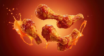 Crispy fried chicken wings in a fiery orange sauce