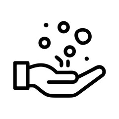 Outline of a hand with falling circles representing futuristic silhouette vector transparent icon