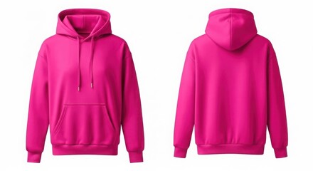 Front and back view of a bright pink hoodie
