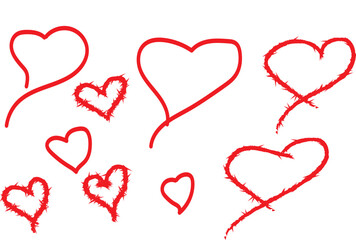 Red Hand Drawn Heart Vector Set – Romantic Love Sketch Illustration for Valentine’s Day and Wedding Design