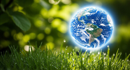 Sustainability Illustration Featuring Earth Above Grass
