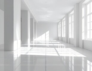 Fototapeta premium Bright White Empty Room Sunlight Interior Architecture