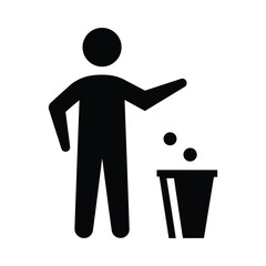 Person Throwing Trash Pictogram Isolated on White Background