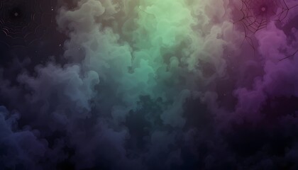 abstract halloween smoke and mist texture background with purple green colors and spiderwebs