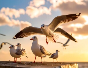  Flock Gulls Sunset One