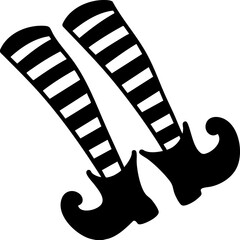 Striped witch legs with curled shoes create whimsical Halloween theme, perfect for festive decorations and playful designs