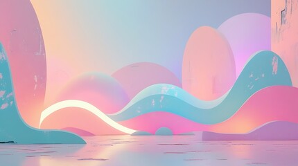 Abstract pastel landscape with flowing shapes and dreamy atmospheric lighting
