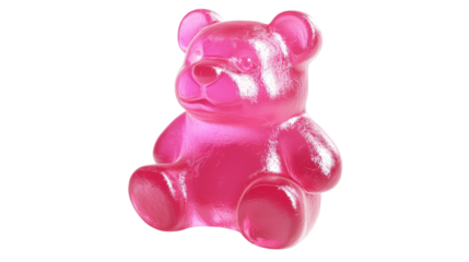 Pink gummy bear candy isolated on a transparent background