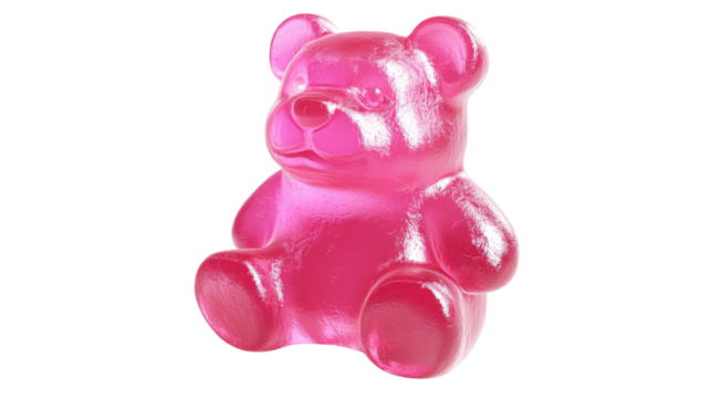 Pink gummy bear candy isolated on a transparent background