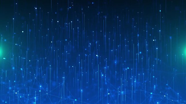 Animation of glowing plexus network vertical streams of rising light flares. for technology backgrounds, digital data flow concepts, AI visuals, futuristic innovation, and cyber connectivity themes.