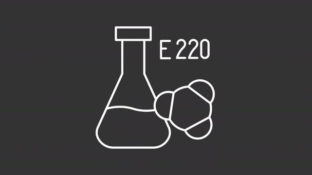 Animated sulphites anion white line icon. Chemical formula animation. Food additives of allergic reaction. Source of allergen. Isolated element on dark background. Alpha transparent video