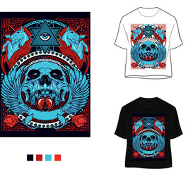 Occult Gothic Skull with Wings and All Seeing Eye | Dark T-Shirt Vector Design 