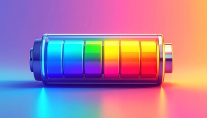 Vibrant full battery with rainbow spectrum showing charging status and energy, a colorful digital power source concept