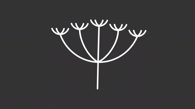 Animated queen anne lace white line icon. Pollen allergen animation. Wild carrot flower. Allergic reaction. Allergy for plant. Isolated element on dark background. Alpha transparent video