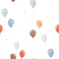 Seamless watercolor balloon pattern in pastel colors. Cute hand painted design for nursery wallpaper, kids decor, fabric, wrapping paper and parties © zenina