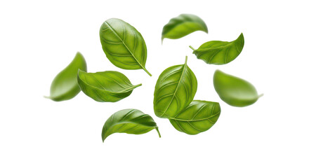 Fresh Basil Leaves Falling On Black