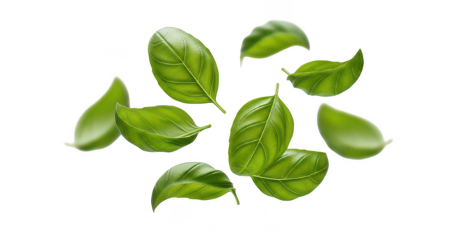 Fresh Basil Leaves Falling On Black