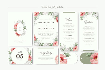 wedding invitation card set with peonies flower template © Normalita