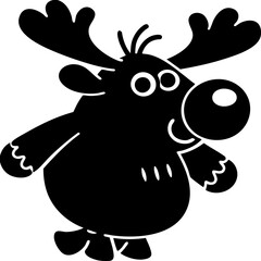 Fototapeta premium Cute cartoon moose with antlers and round body, smiling cheerfully. simple, playful design features exaggerated features like large eyes and big nose, adding to its charm