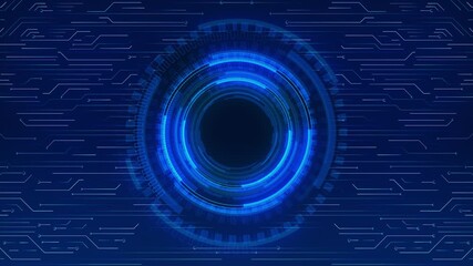 High-tech animation glowing blue digital round HUD fused with circuit patterns. for technology backgrounds, sci-fi interfaces, data visualization, cyber designs, and futuristic network presentations. - Powered by Adobe