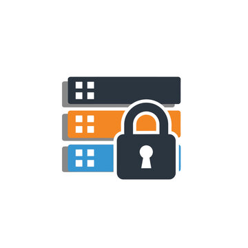 Cybersecurity concept with secure server database and padlock icon illustrating digital information protection and data privacy