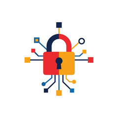 Digital Security Icon Illustrative Lock with Circuitry Elements for Cybersecurity Concepts