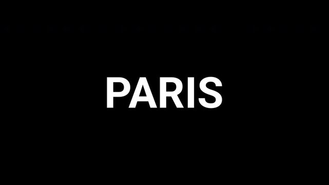Dynamic abstract typography animation spells Paris with bold black and white shapes. 4k text animated video