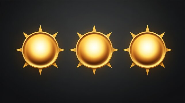 Three gold sun icons