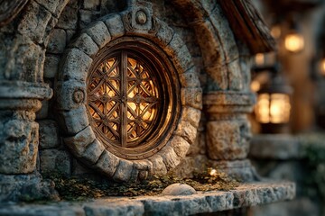 Obraz premium Rustic Stone Cottage Window With Intricate Design