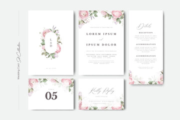 wedding invitation card set with roses flower template