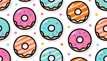 Cute Donuts Seamless Pattern Background Sweet Treats Illustration food