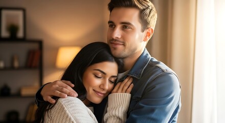 Couple Hugging Indoors.