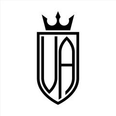 VA Vector logo of initials shield with crown and minimalist, elegant style