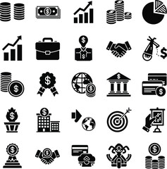 Collection of business and finance icons for presentations and infographics