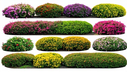 Colorful flower bushes in rows