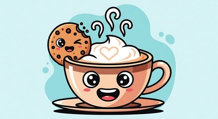 Cartoon Coffee and Cookie.