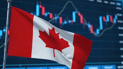 Canadian Flag Waving in Front of Stock Market Data. - Powered by Adobe
