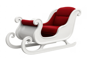 White and red santa sleigh with transparent background