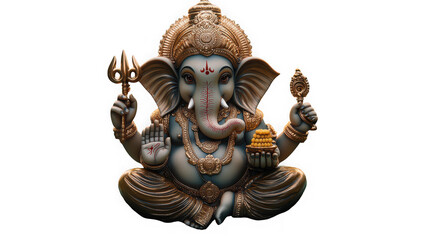 Fototapeta premium A detailed statue of lord ganesha, isolated on transparent background, the hindu god of wisdom, success, and prosperity, perfect for religious and cultural themes