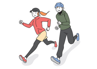 ランニングする笑顔の男女