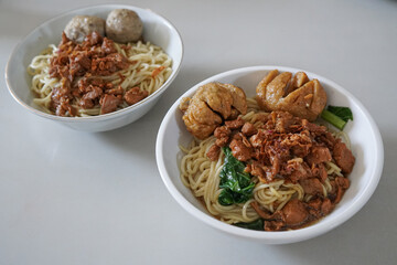 Two Bowls of Indonesian Chicken Noodle with Meatballs