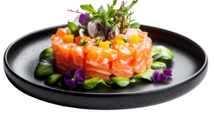 Salmon Tartare with Mango and Cucumber isolated on a transparent background