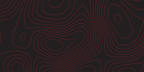 Ultra wide panoramic abstract topographic map red contour lines on black background geographic terrain path mapping modern cartography illustration vector artwork decorative backgrounds
