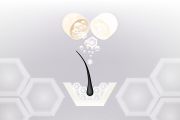 Hyaluronic acid and Niacinamide hair and skin solutions ad, white collagen serum drops into skin cell with cosmetic advertising background ready to use, illustration vector.	